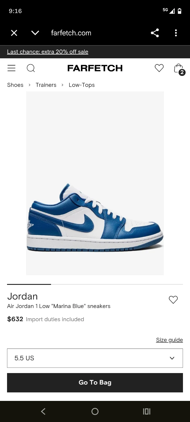 Jordan Air Jordan 1 Low "Marina Blue" Sneakers - photo 5