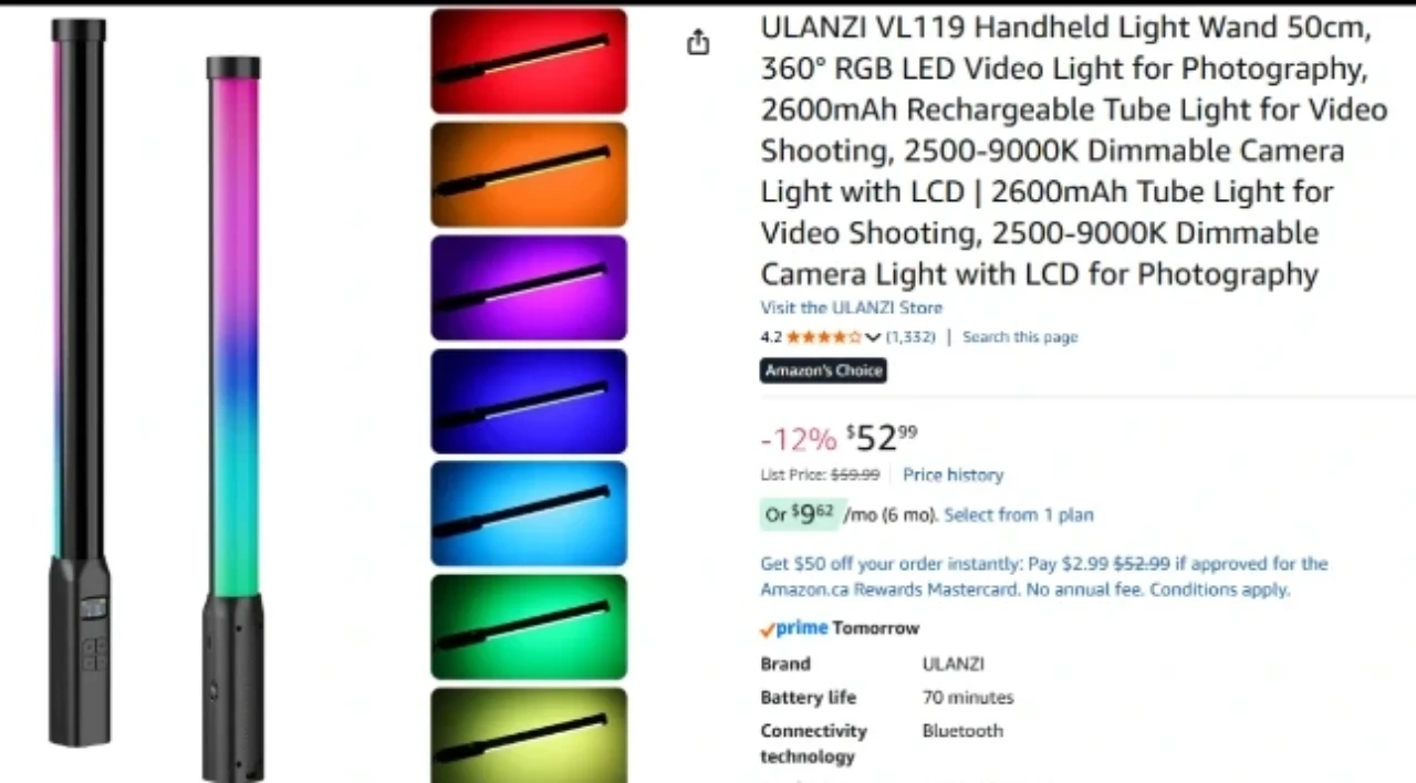 ULANZI VL119 Handheld LED Video Light Wand 50cm