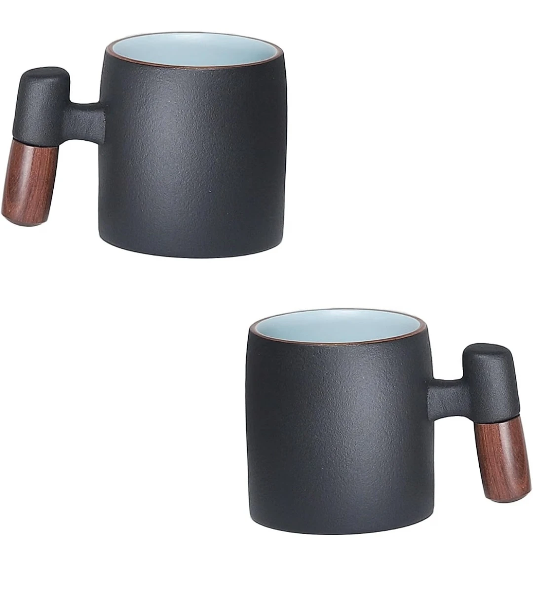 Black Ceramic Mug with Wooden Handle