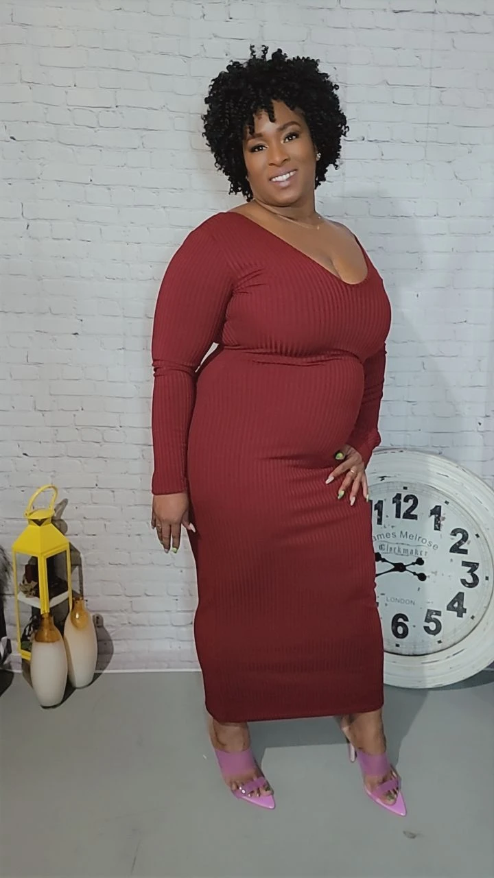 Ribbed Long Sleeve Midi Dress