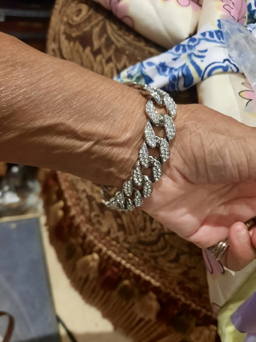 7.5" BLINGED OUT CUBAN Chain Bracelet Senora clasp Silver - photo 3
