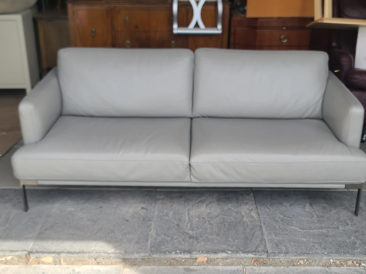 Natuuzzi Grey Leather Sofa