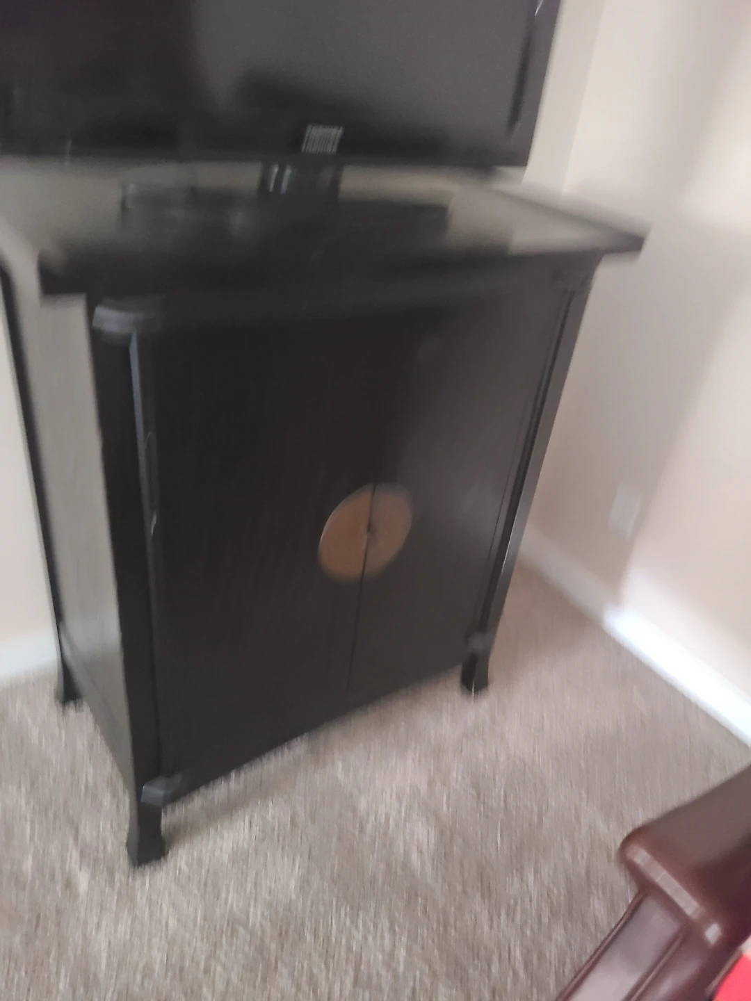 Black Two-Door Cabinet with Brass Round Pull