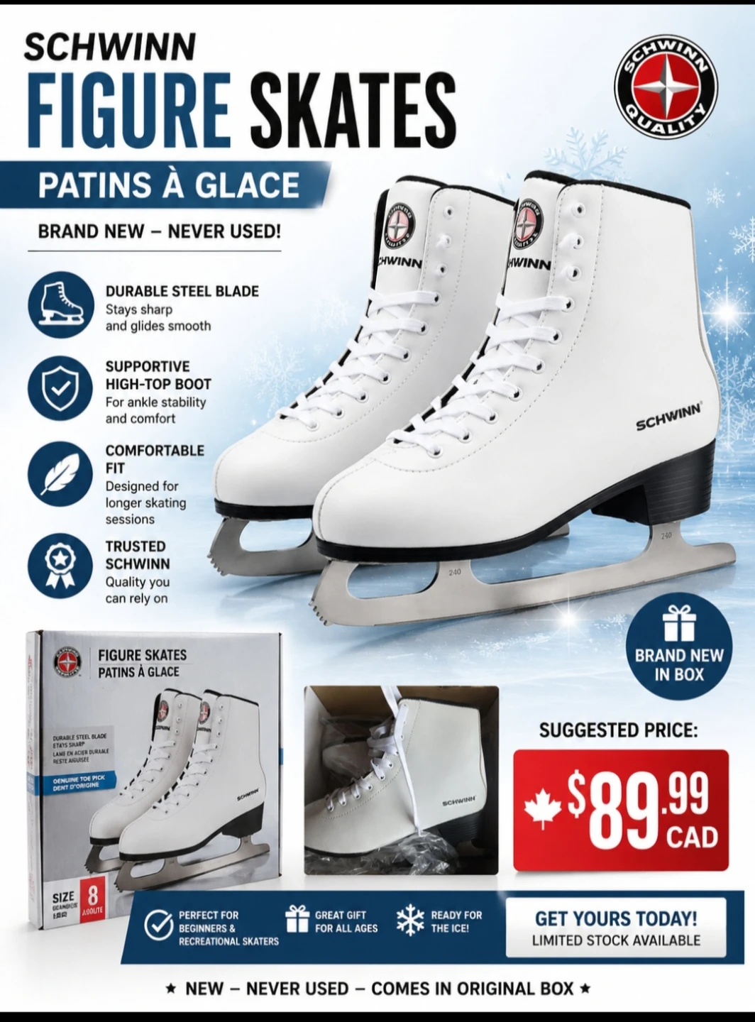 Brand New Schwinn Figure Skates Size 8