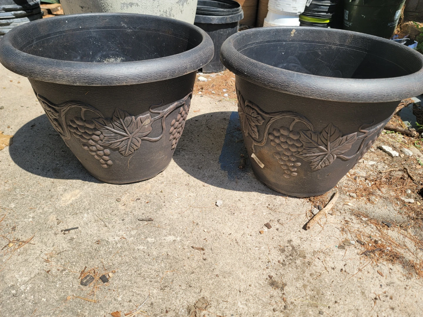 Two Decorative Grape Pattern Planters