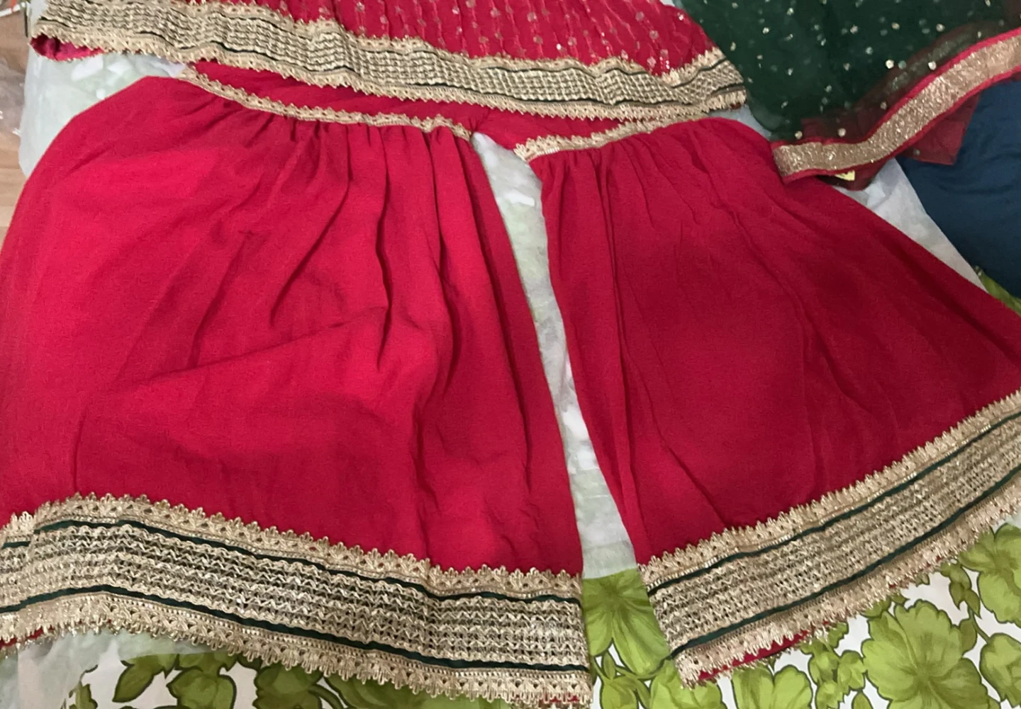Red Sharara Suit with Green Dupatta - photo 4