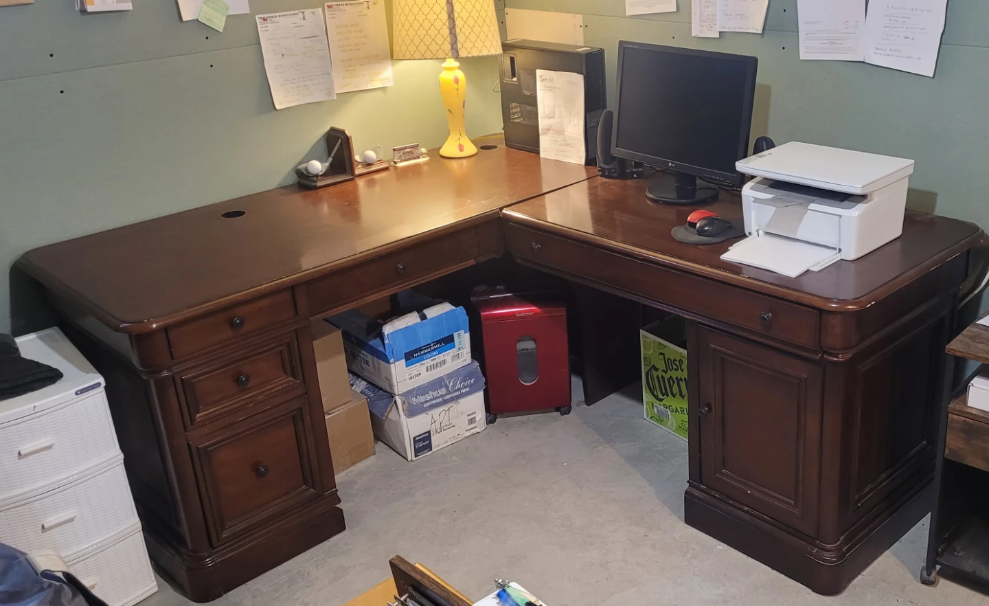 Golden Oak Dark Wood L-Shaped  computer Executive Desk