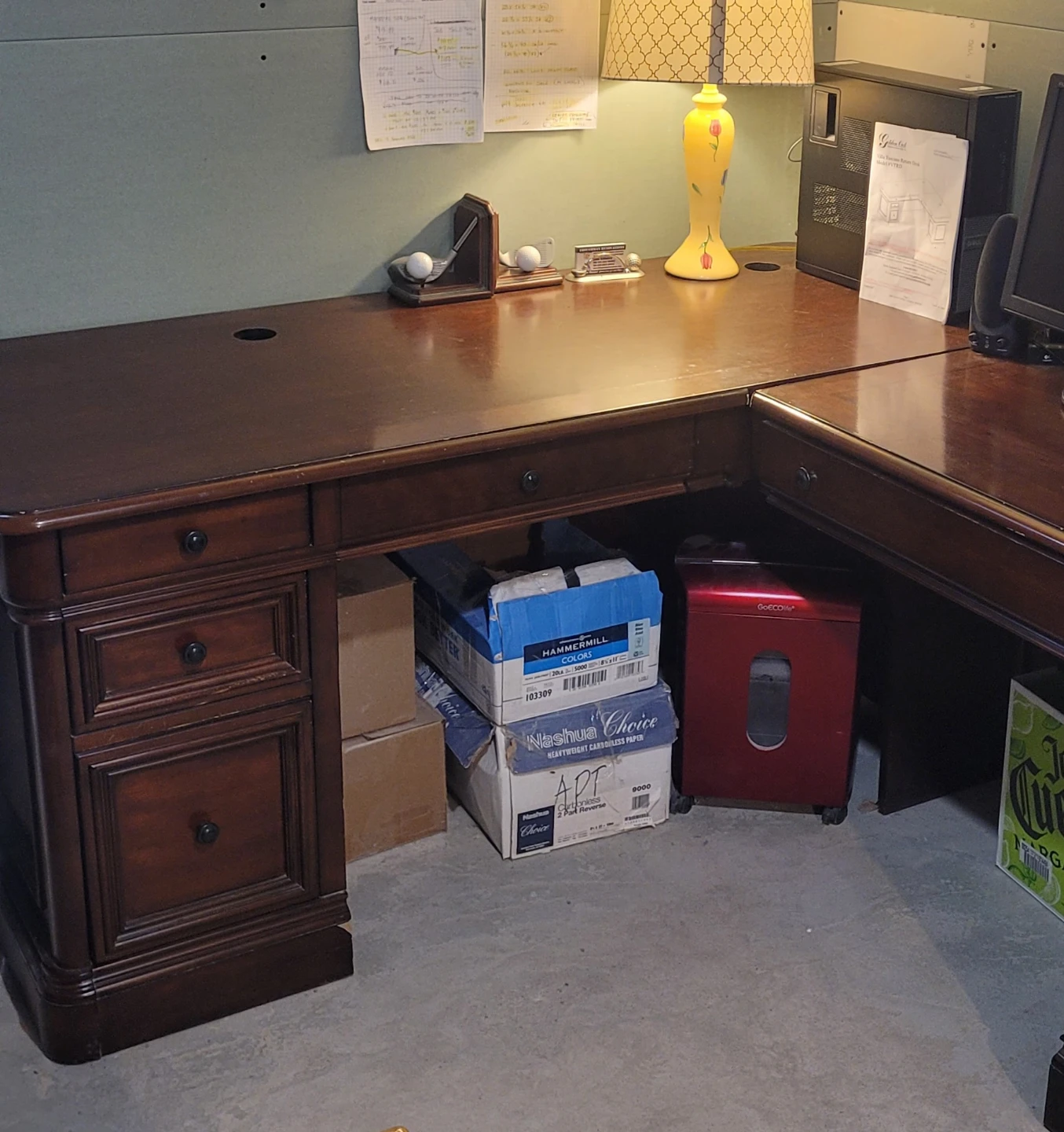Golden Oak Dark Wood L-Shaped  computer Executive Desk - photo 2