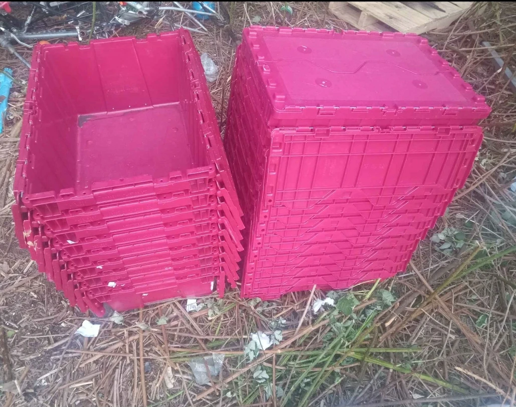 Red Plastic Storage Totes (Stackable)