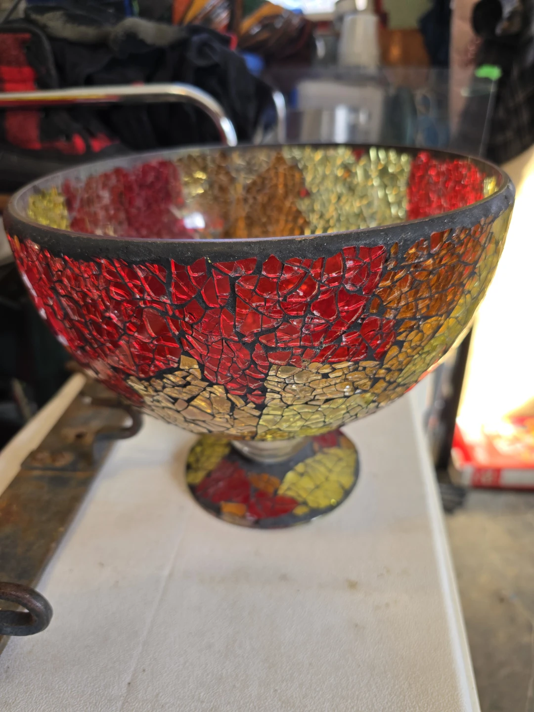 Mosaic Glass Pedestal Bowl