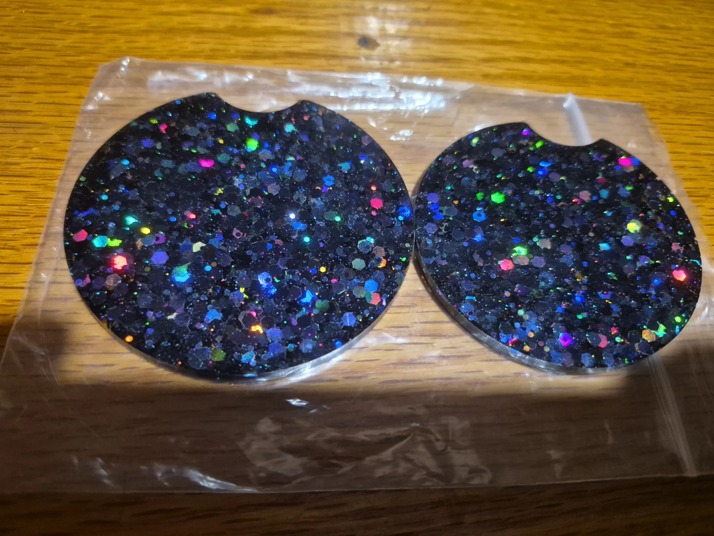 Black Glitter Car Coasters (Set of 2)