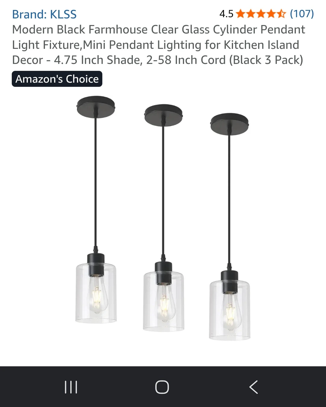 KLSS Modern Black Farmhouse Pendant Light Fixture (3 Pack) - photo 3