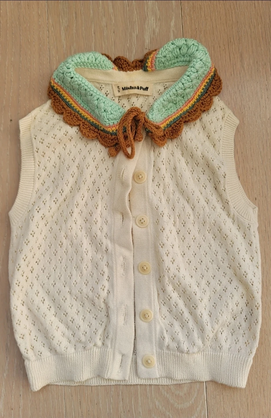 Misha & Puff Cream Knit Vest with Crochet Collar