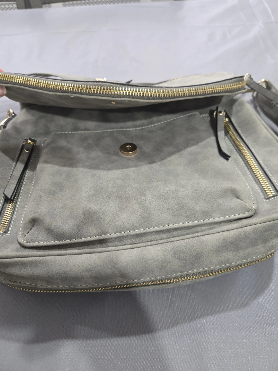 Gray Shoulder Bag with Zipper Details - photo 2
