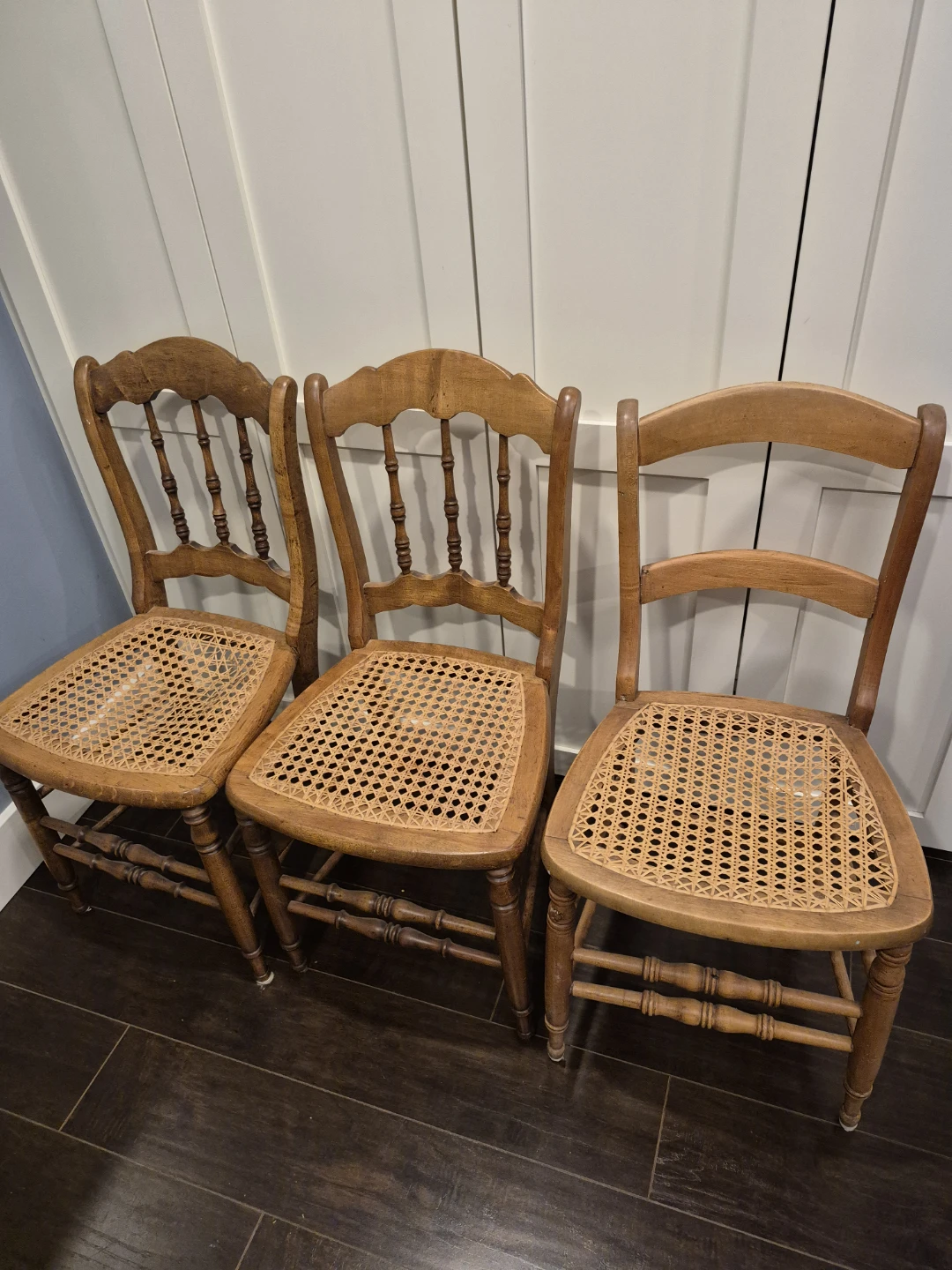 3 Vintage Cane Seat Dining Chairs