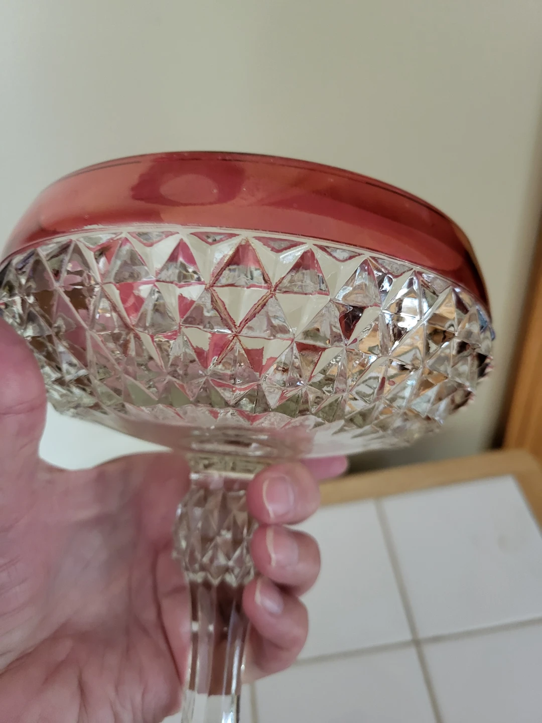 Ruby Flashed Diamond Point Compote by Indianna Glass - photo 4
