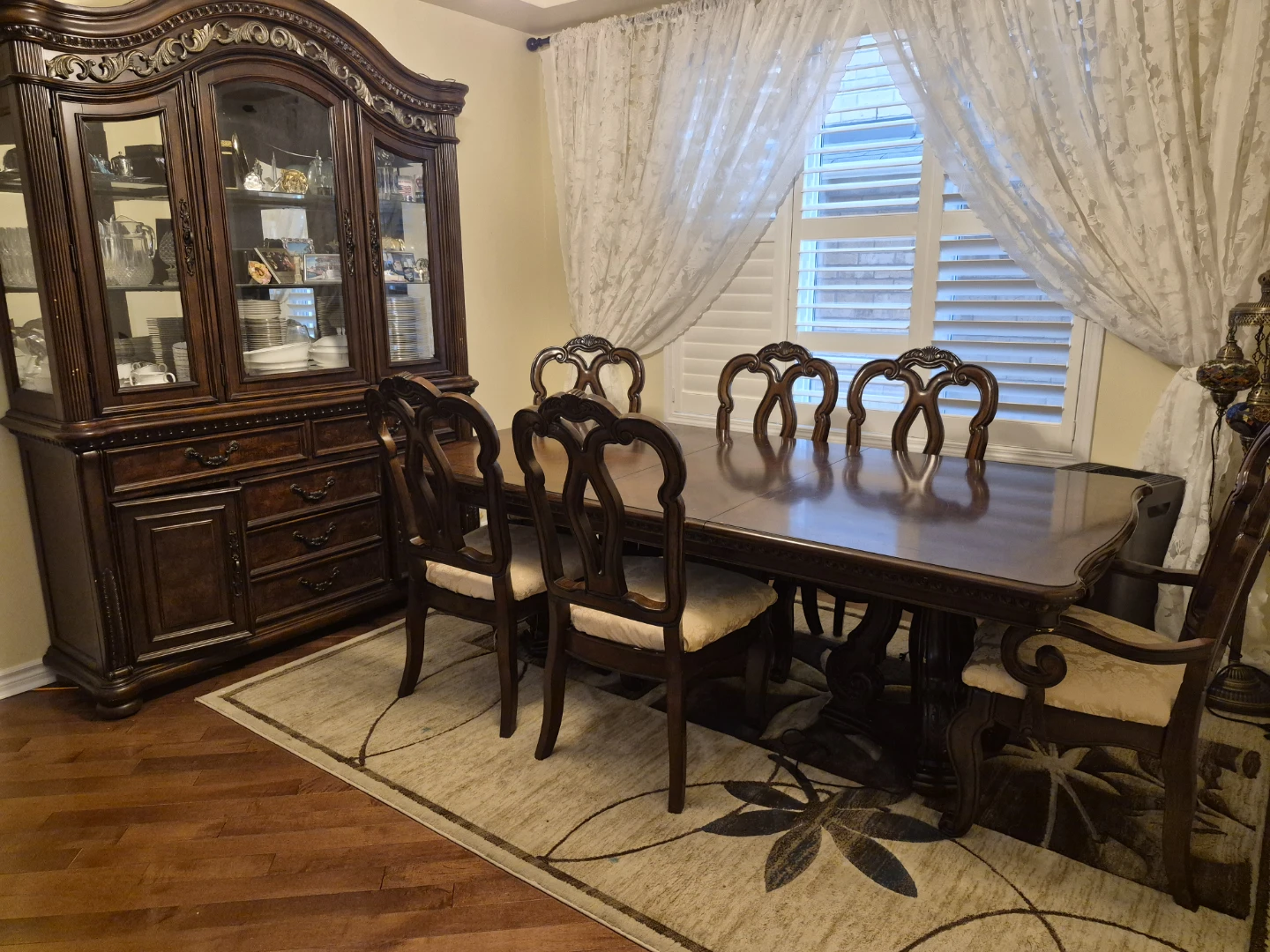 Solid Wood Dining Table Set + Hutch / China Cabinet - 8 Chairs