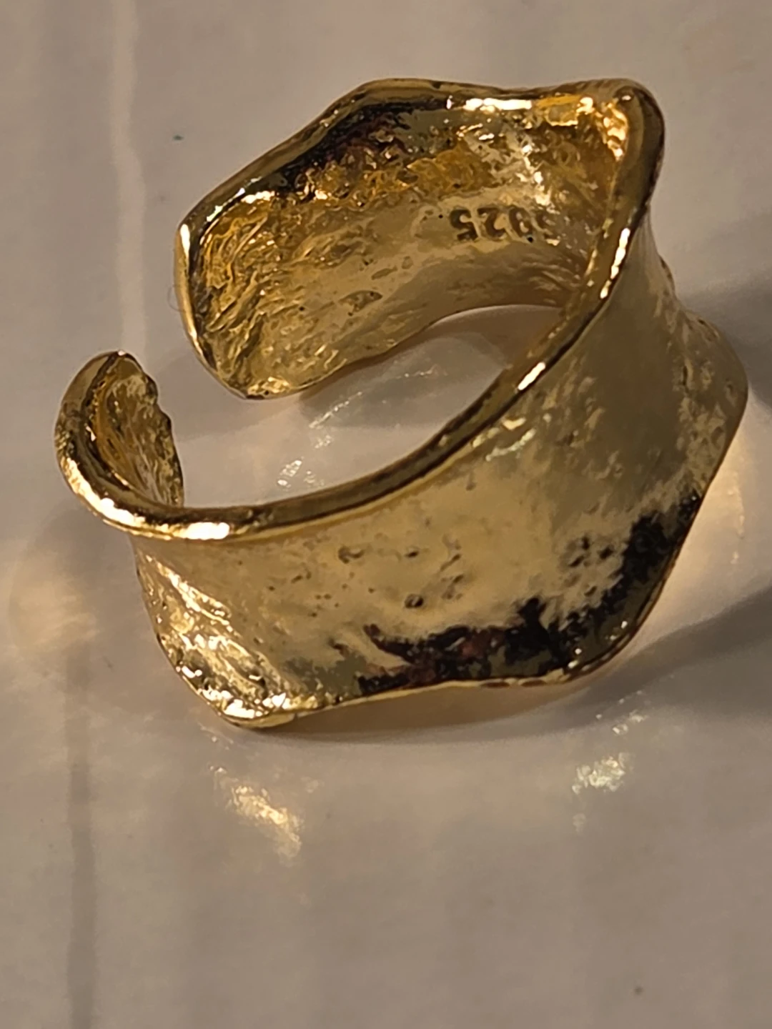 Sterling Silver "S925" Hammered Gold-Plated Ring