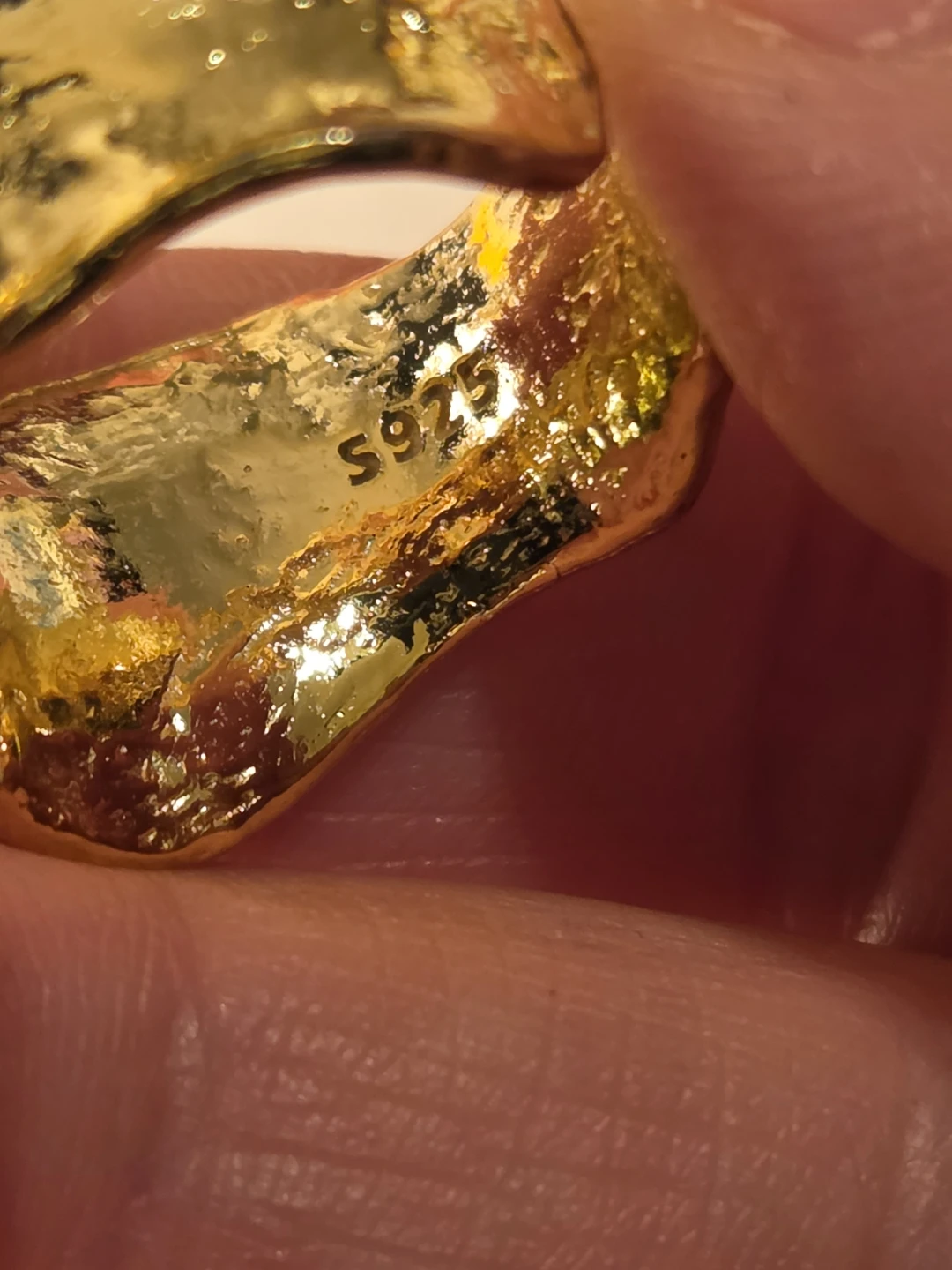 Sterling Silver "S925" Hammered Gold-Plated Ring - photo 5