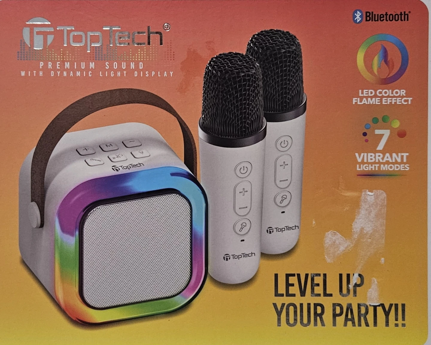 TopTech Karaoke Machine with 2 Microphones and LED Lights