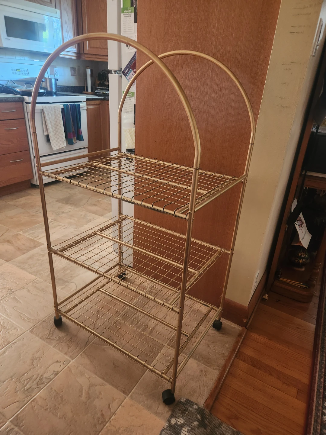 Vintage Gold Metal Rolling Bar Cart with Locking Mechanism - photo 3