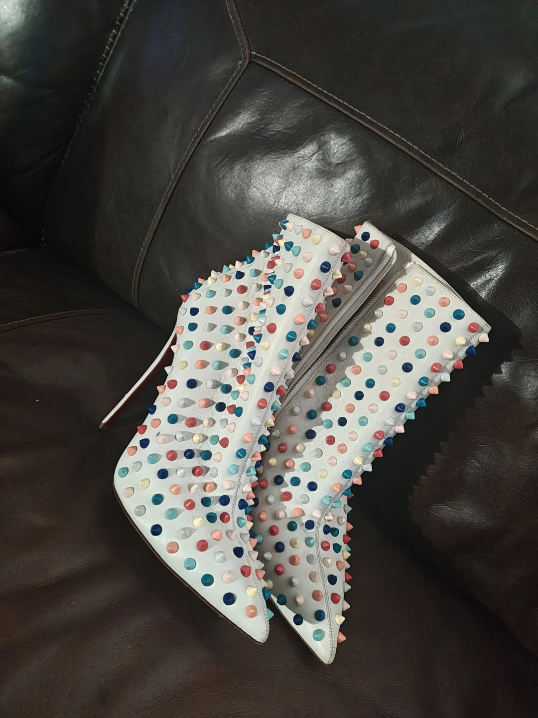 Christian Louboutin White Spiked Ankle Boots - photo 3