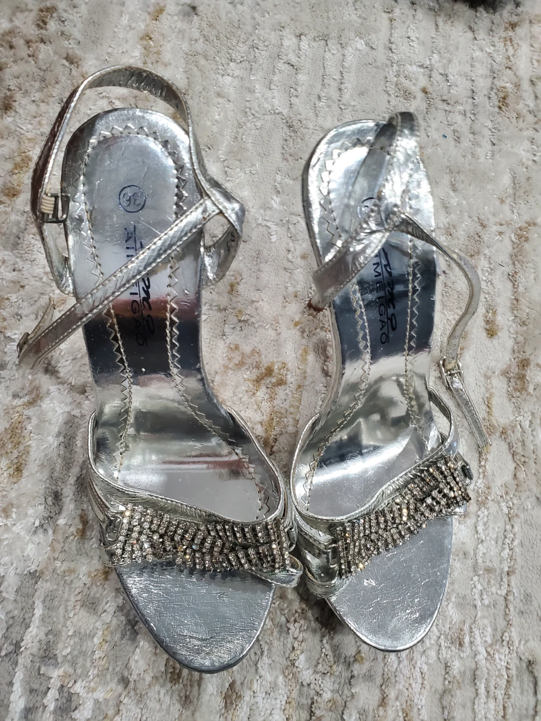 Silver Embellished Heeled Sandals Size 36