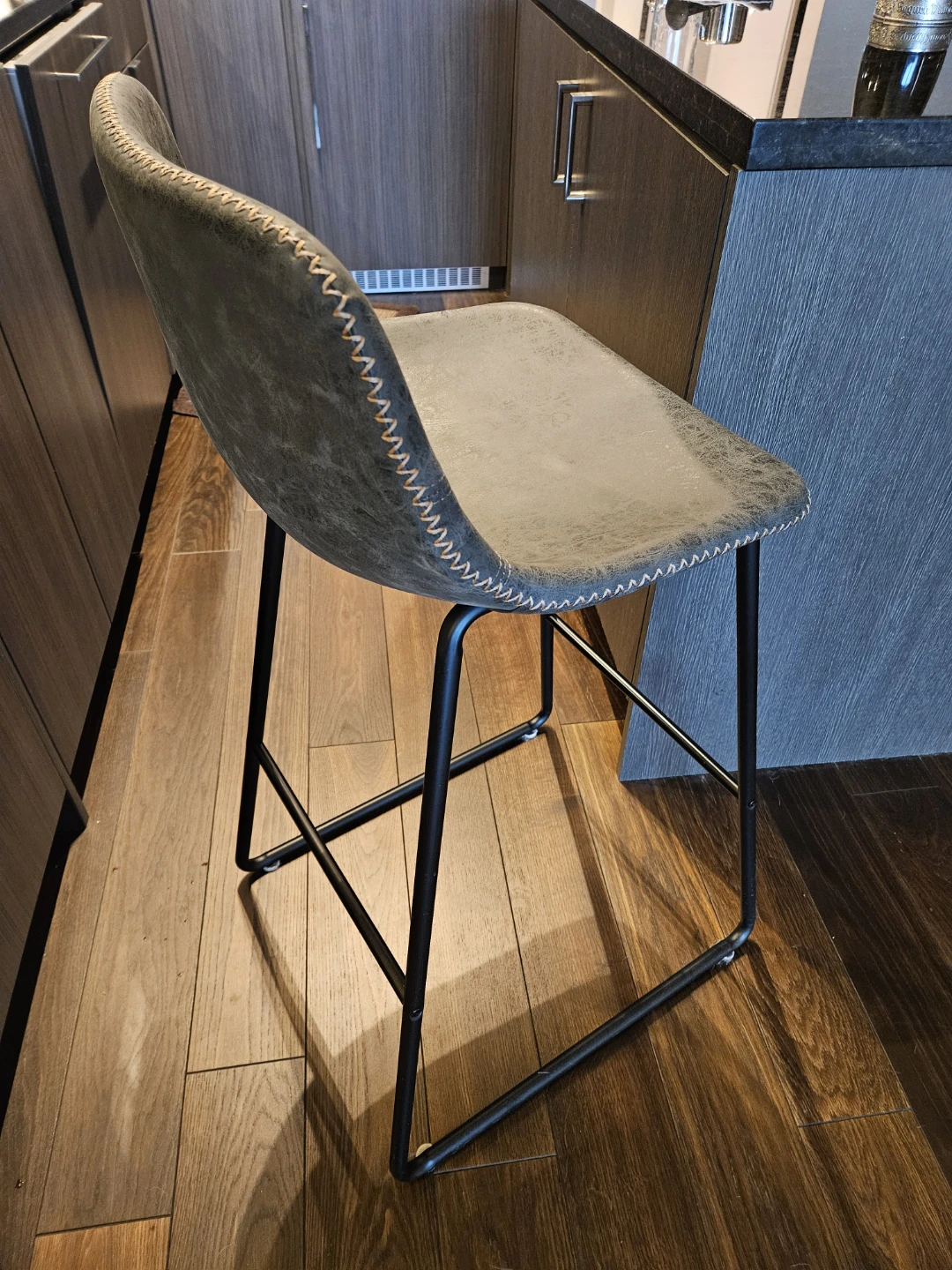 Green Faux Leather Bar Stool with Black Metal Legs - photo 2