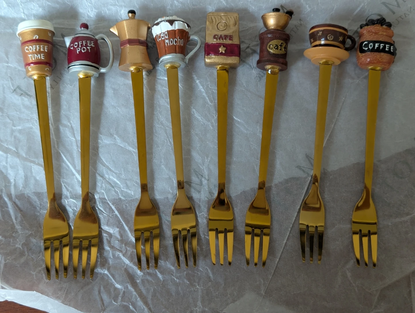 Set of 8 Gold Coffee Themed Dessert Forks - photo 5