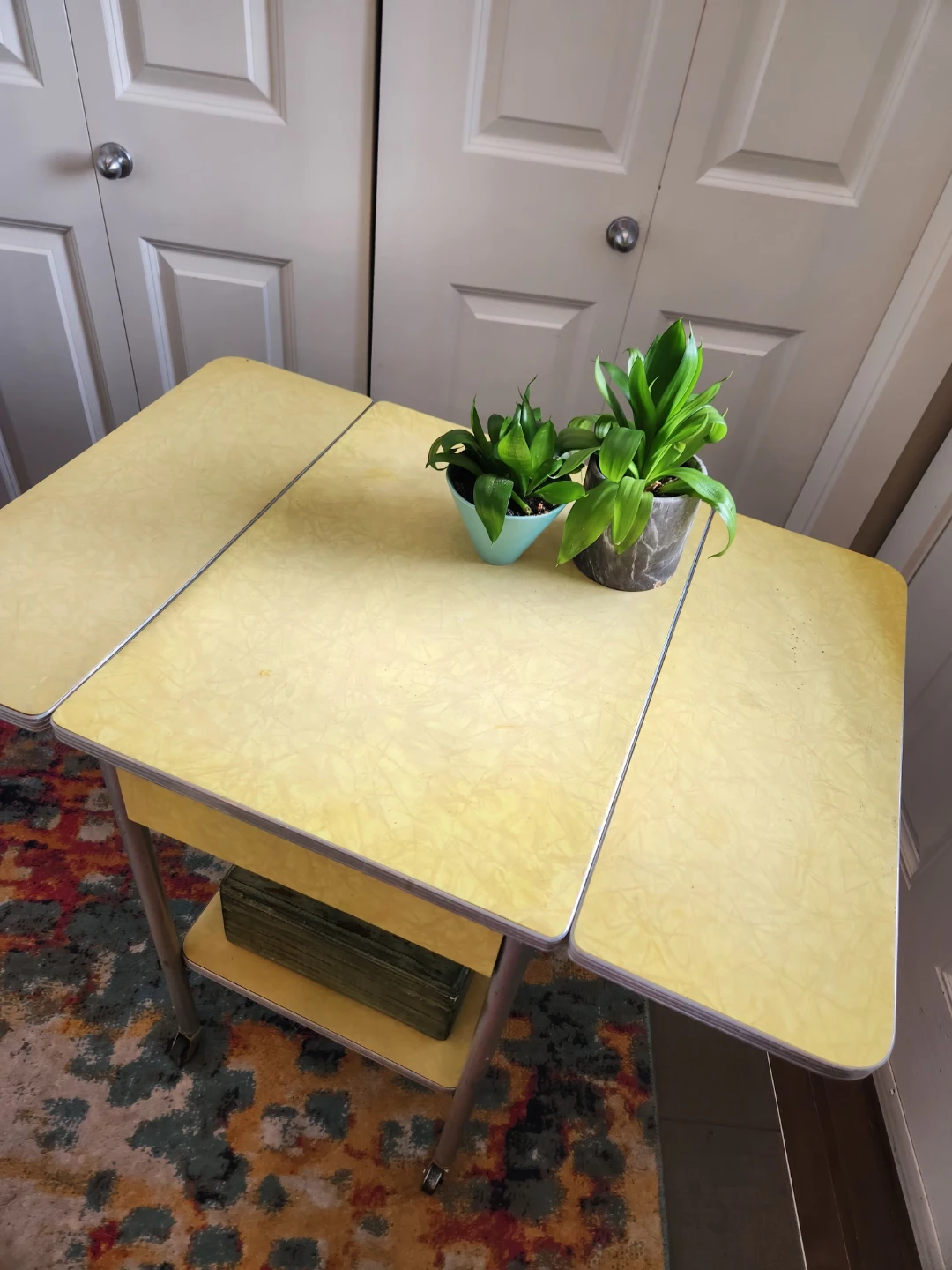 Delightful MCM Yellow Folding Dining  Table with Wheels!