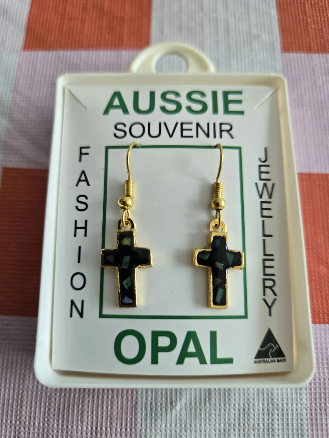 Australian OPAL CROSS HOOK EARRINGS ** New in Box - photo 2