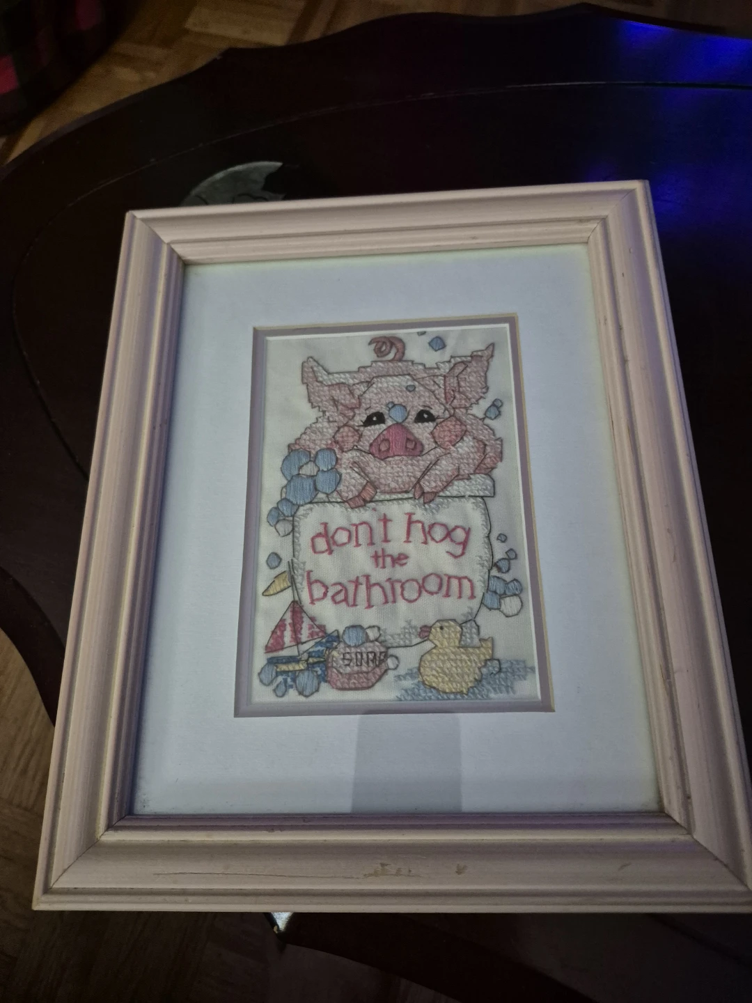 Cross-Stitch "Don't Hog the Bathroom" Framed Art