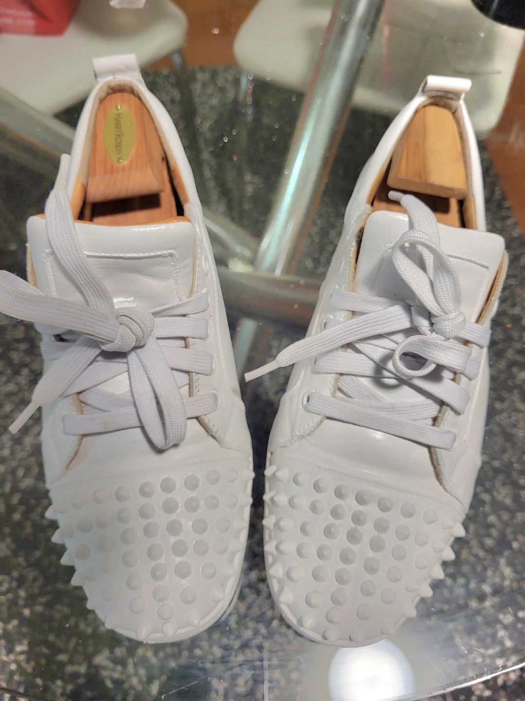 Christian Louboutin White Spiked Low-Top Sneakers