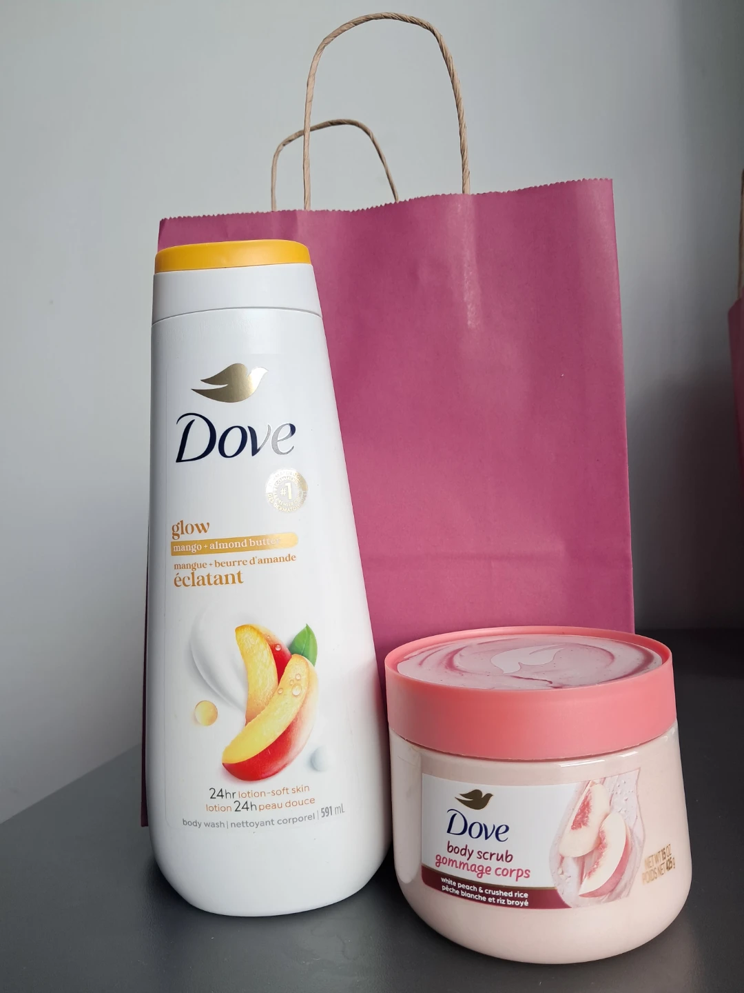 Dove Glow Mango & Almond Butter Body Wash and Body Scrub