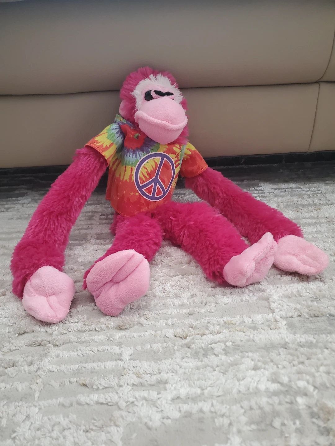 Pink Monkey Plush Toy with Peace Shirt