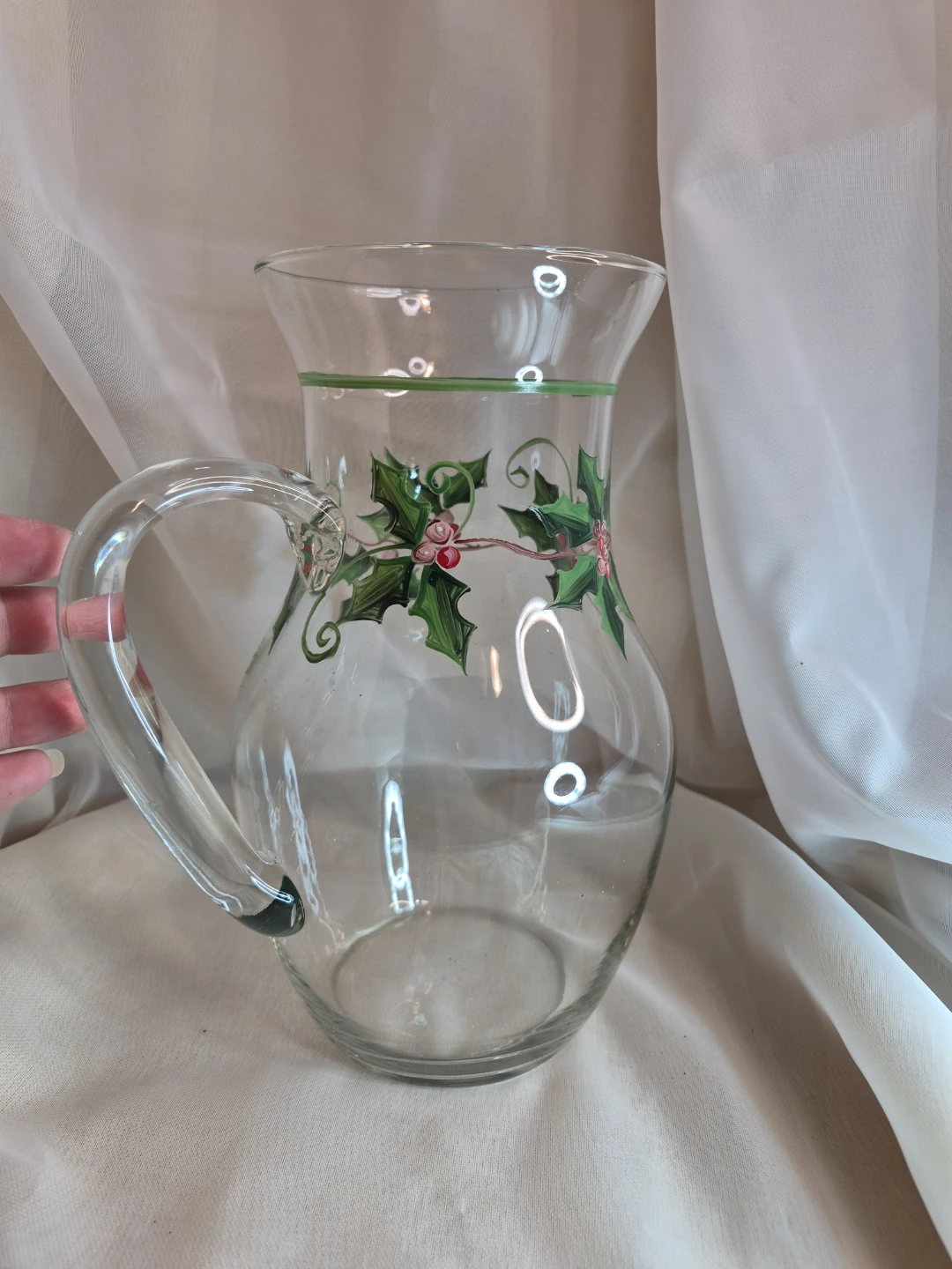Vintage Hand Painted Holiday Christmas Glass Water etc. Jug - photo 4