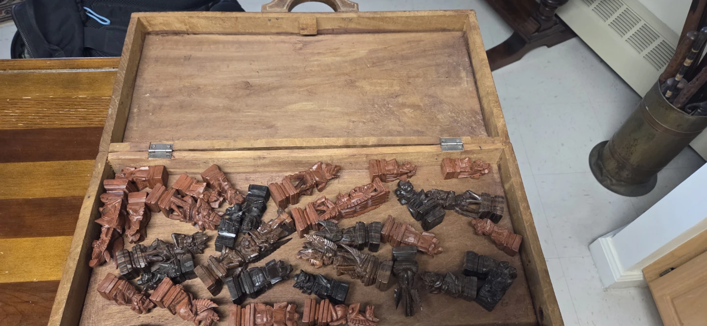 Vintage Hand Carved Wooden Chess Set with Box - photo 2