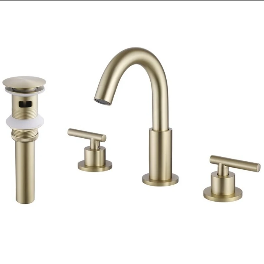 Brushed Gold Widespread Bathroom Faucet with Pop-Up Drain