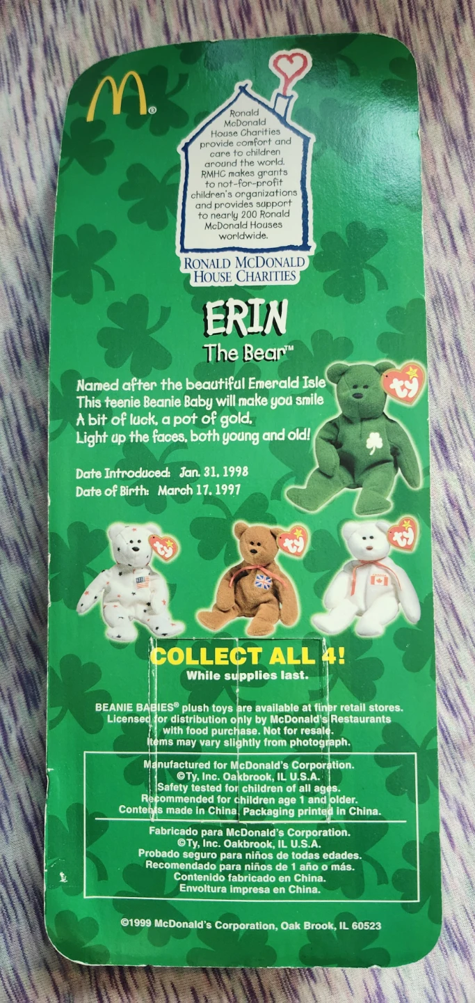 Rare Misprint Ty Beanie Baby Erin the Bear - photo 2