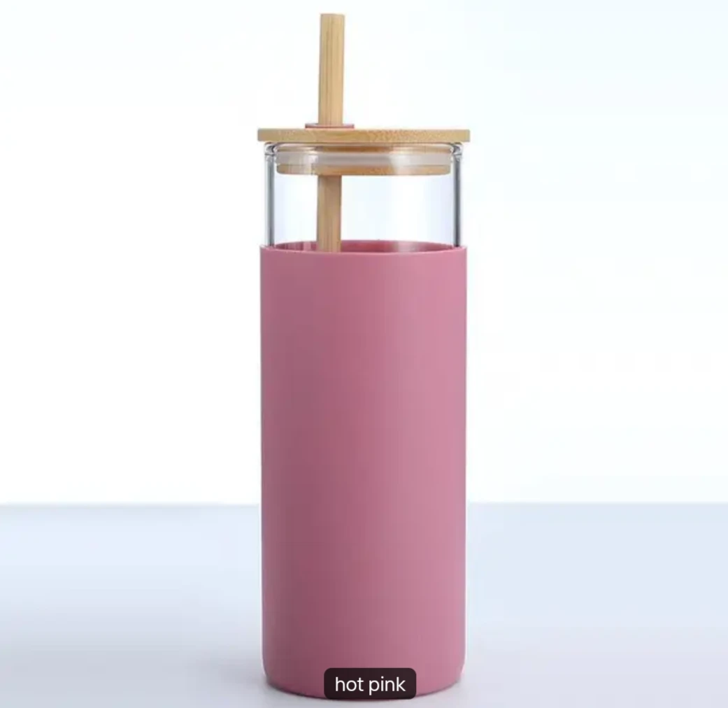 Glass Tumbler with Bamboo Lid and Straw