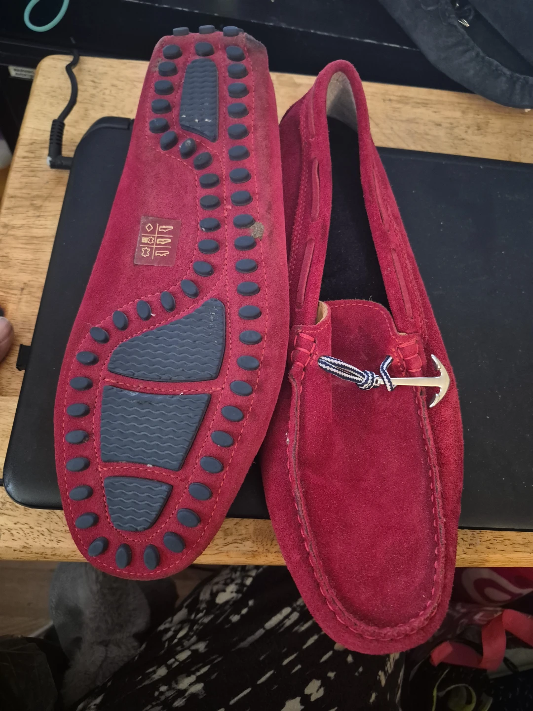 Red Suede Driving Moccasins with Anchor Detail - photo 2