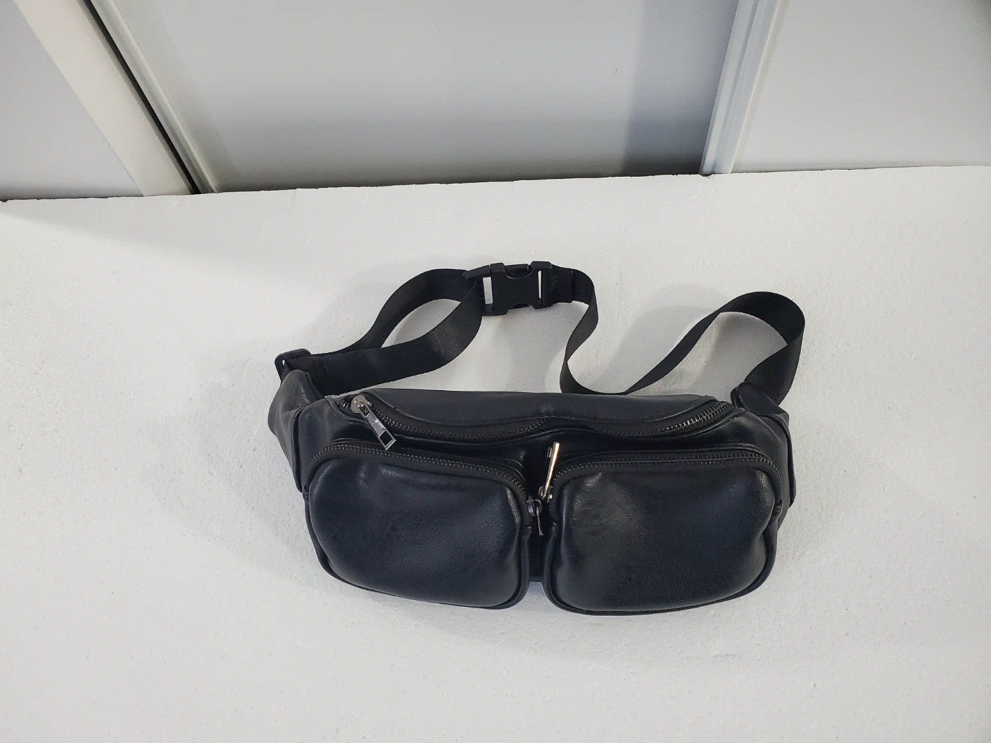 Black Faux Leather Fanny Pack