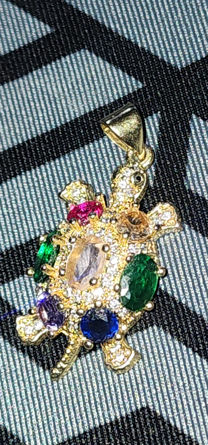 Gold plated Turtle Pendant Necklace with Colorful Gems - photo 2