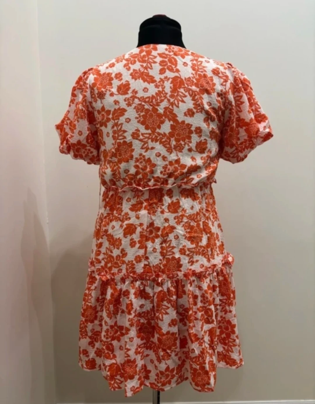 NWT Lumiere Orange & White Floral Puff Sleeve Tiered Mini Dress - photo 3