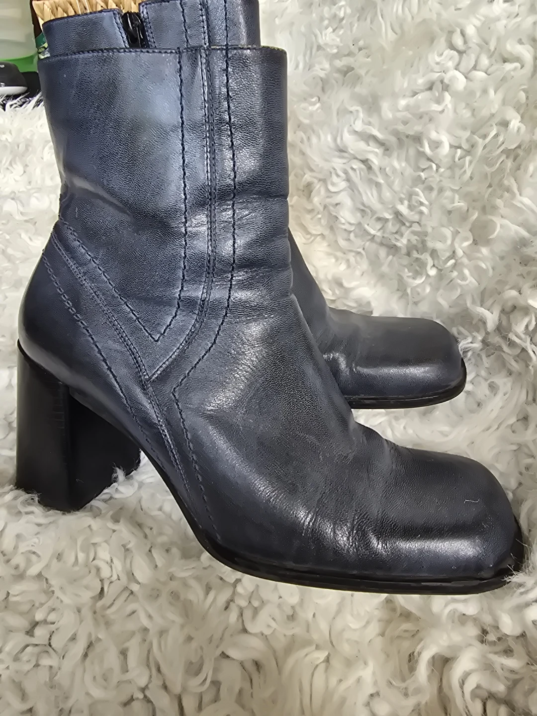 Women's Blue Leather Ankle Boots