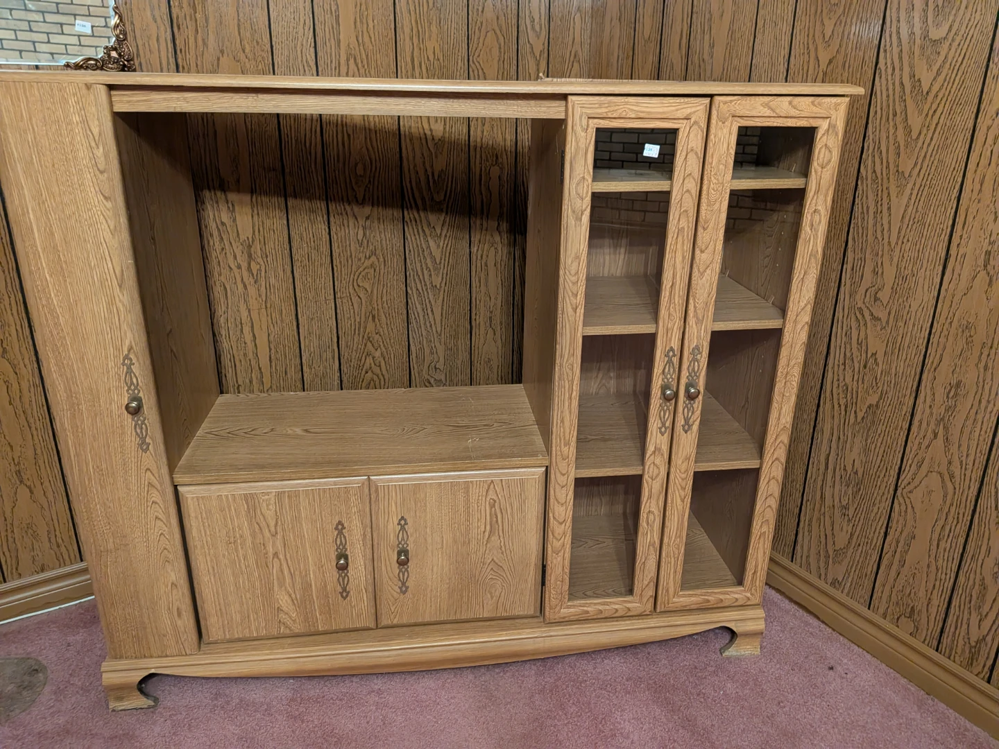Light Oak Entertainment Unit with Glass Doors