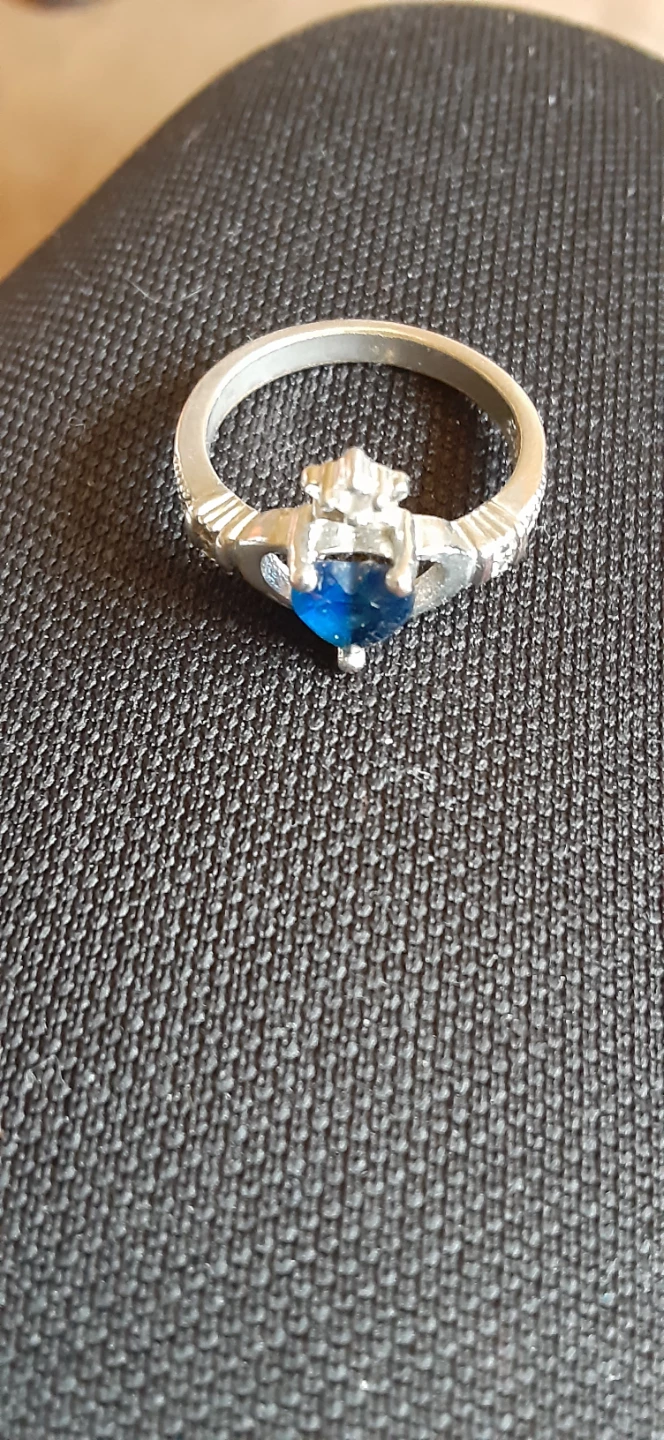 Silver Claddagh Ring with Blue Heart Stone