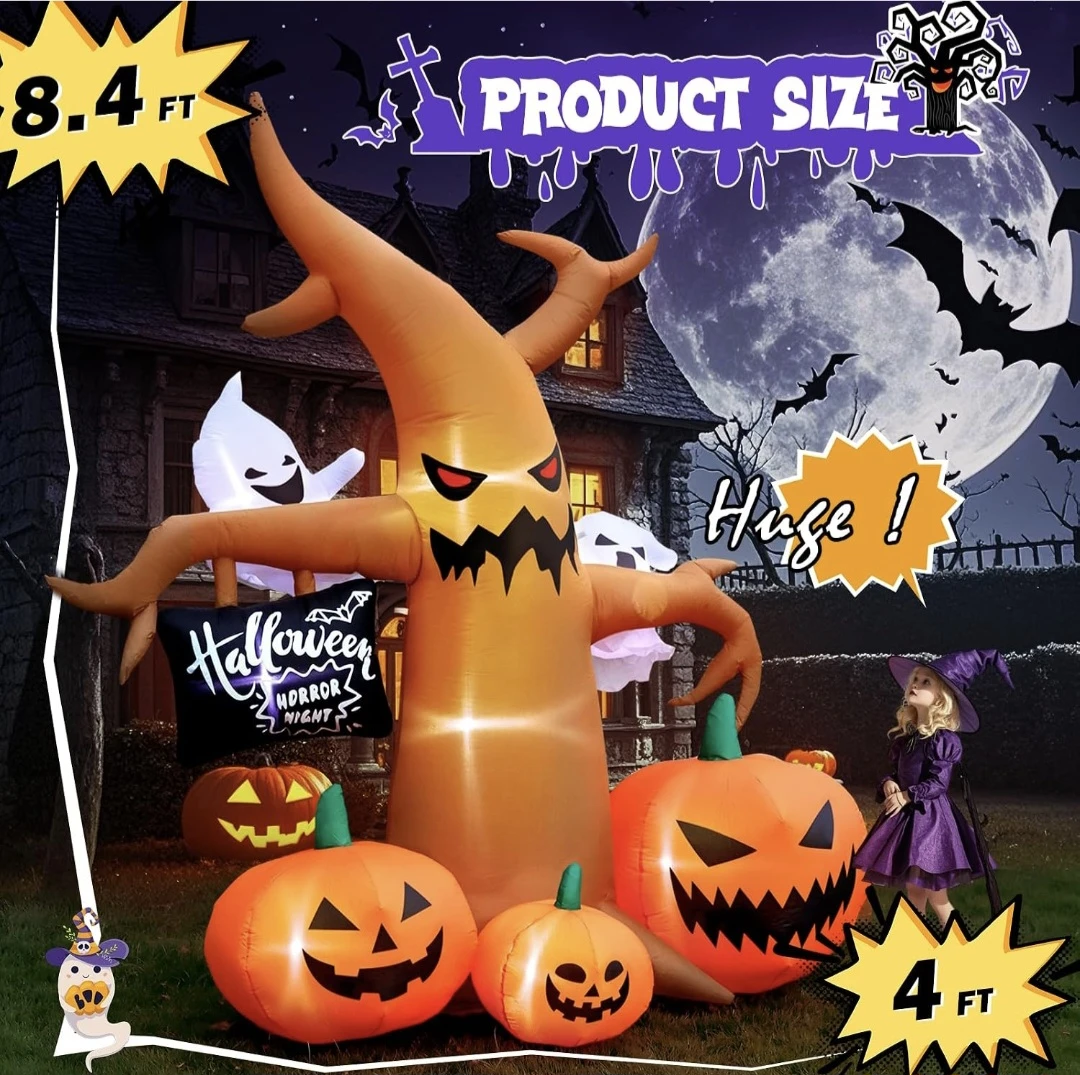 Huge Halloween Inflatable Tree with Pumpkins and Ghosts - 8.4 FT - photo 2