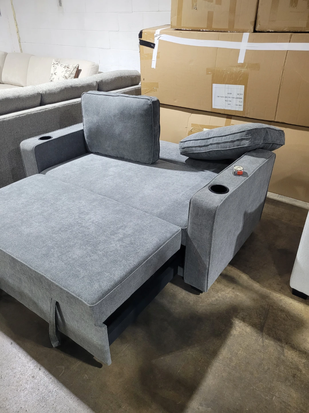 Blue Sofa Bed with Cup Holders - photo 2