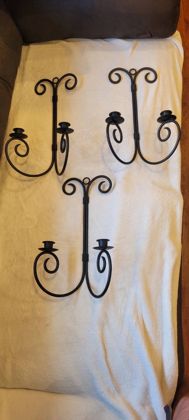 Set of 3 Black Metal Wall Sconces Candle Holders